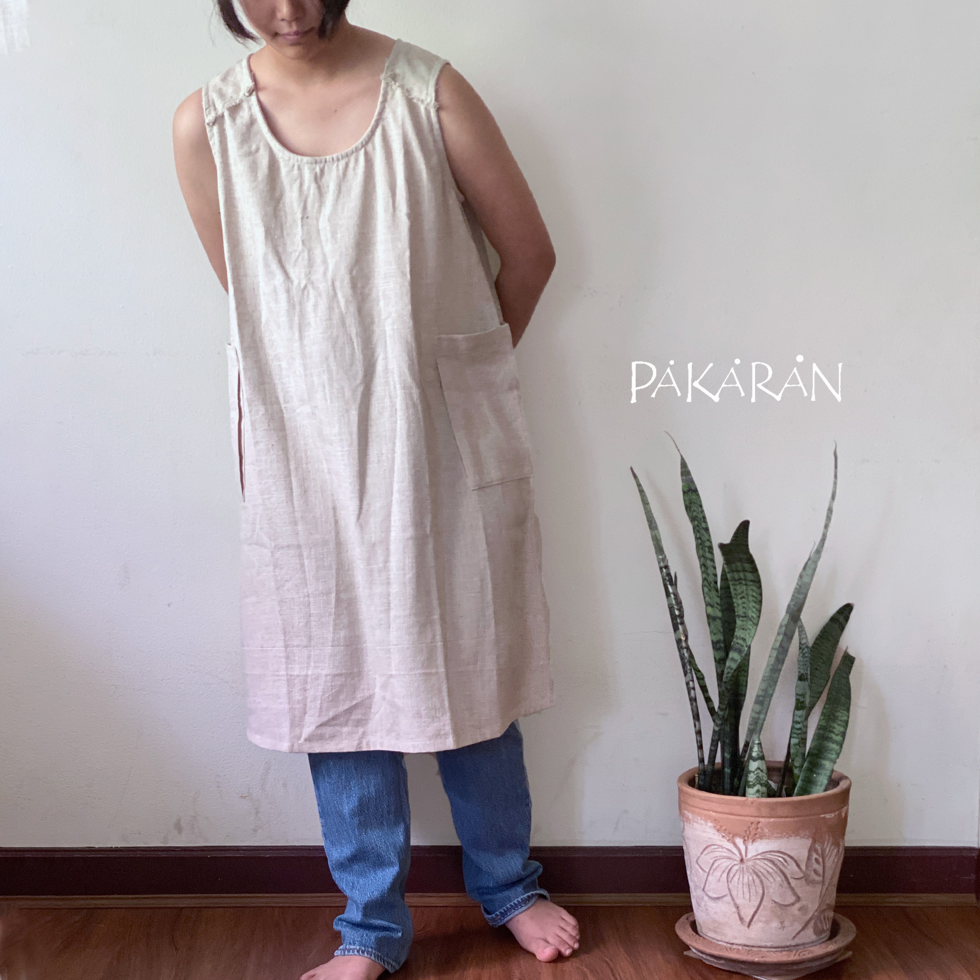 ナチュラルAラインチュニックワンピース・生成りヘンプ