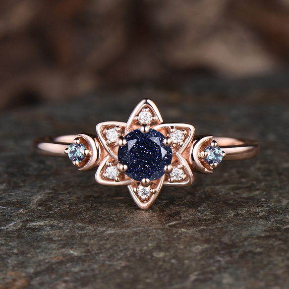 ヘキサグラムリング ブルーサンドストーンリング 6月の誕生石 カラー