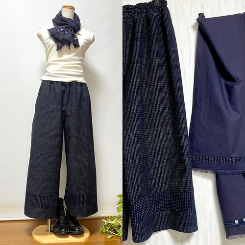 絣リメイク Rちゃん様 確認用 サルエル風パンツ 伊予絣 木綿 ハンドメイド 絣リメイク Rちゃん様 確認用 渋く サルエル風パンツ 伊予絣