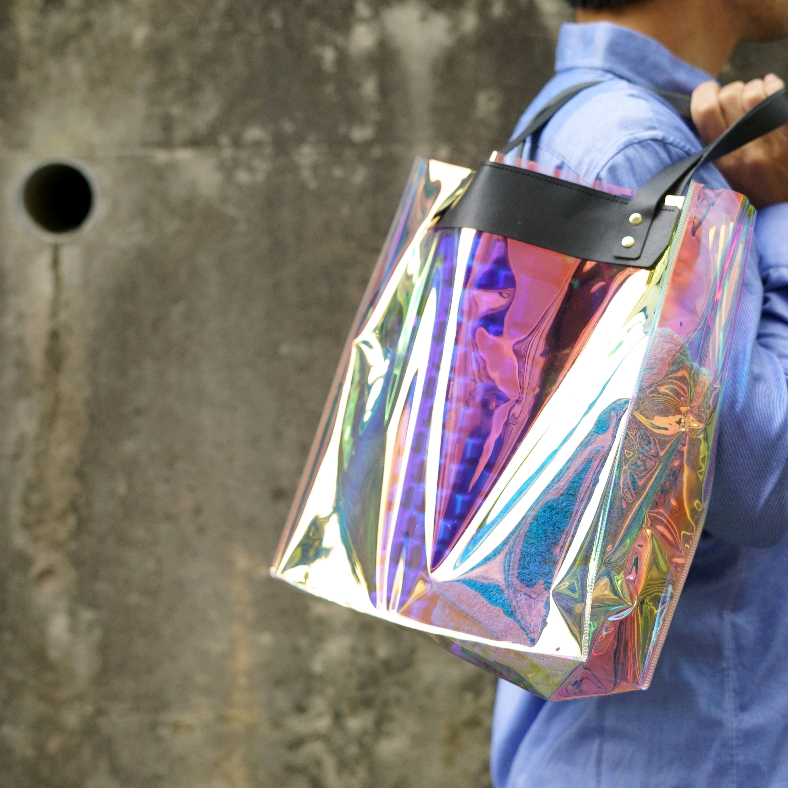 Aurora Clear Tote｜オーロラ×イタリアンレザー　PVCクリアトート　A4サイズ対応