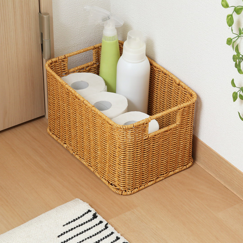 2個セット＞洗える天然木風バスケット｜持ち手付き収納ボックス（W30