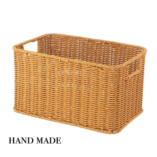 木製バスケット(大小2個セット) 2個セット＞洗える天然木風バスケット｜持ち手付き収納ボックス（W30