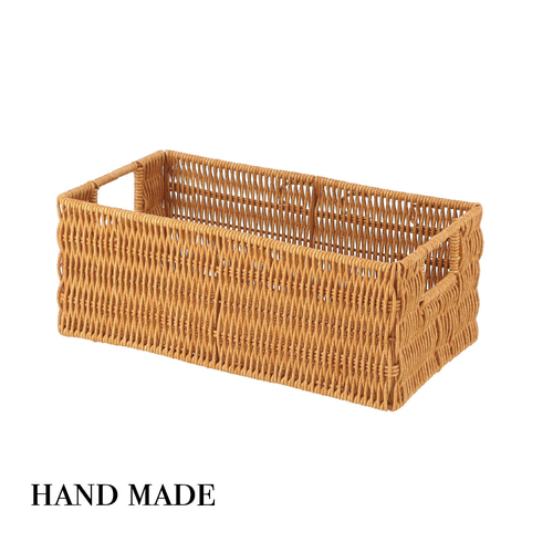 2個セット＞洗える天然木風バスケット｜持ち手付き収納ボックス（W30