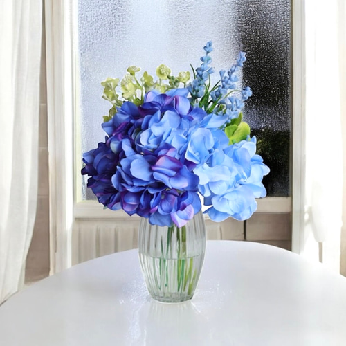 ずっと咲いてる》梅雨空に咲く碧いオルタンシア（紫陽花＆ベロニカ