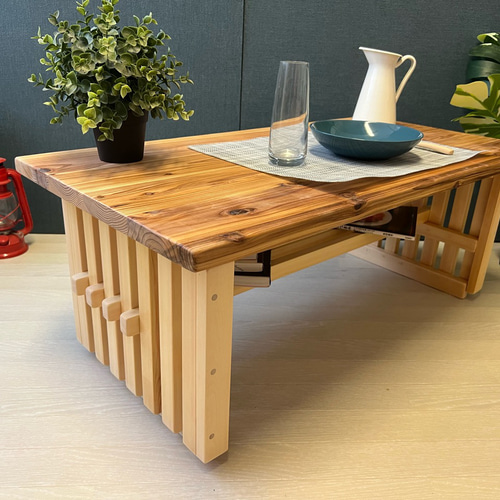 【送料無料】 ローテーブル 和風 木組縦格子 収納付き60cm 35cm 杉 送料無料】 ローテーブル 和風 木組縦格子 収納付き60cm 35cm 杉 送料