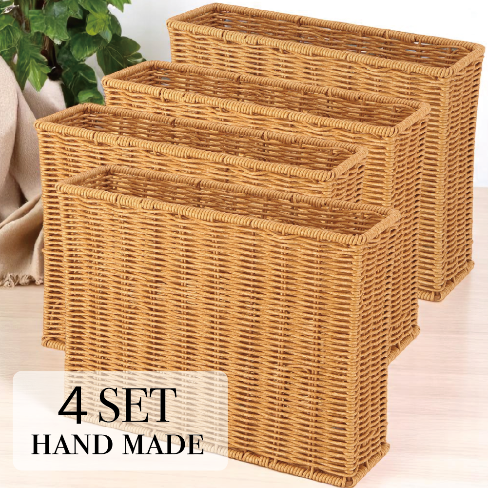 ＜４個セット＞洗える天然木風バスケット｜収納ボックス（W11×D32×H24cm）