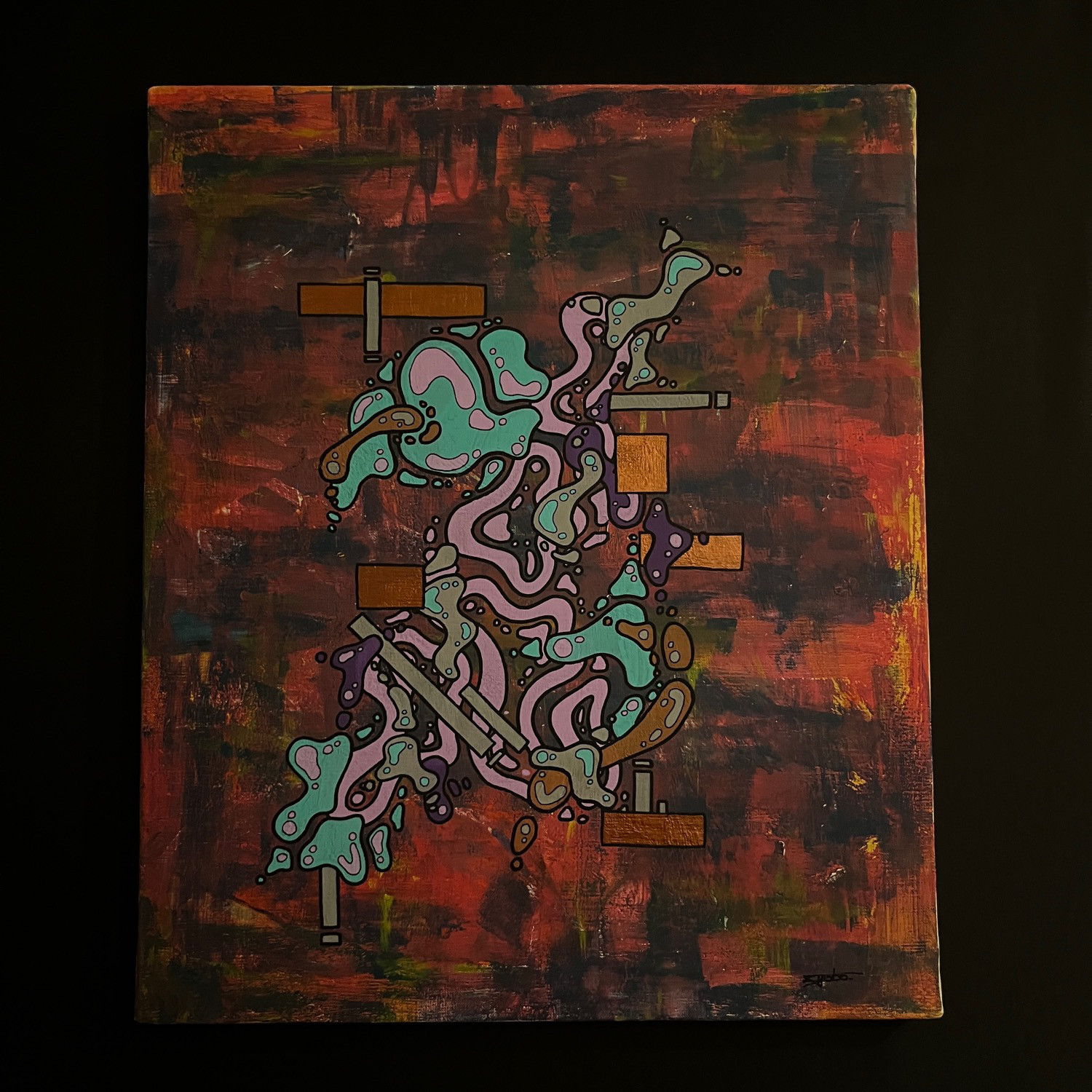 拘束』F8号(455x380mm) syoboオリジナル原画 アクリル/ポスカ 絵画