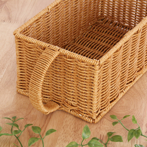 2個セット＞洗える天然木風バスケット｜持ち手ハンドル付き収納