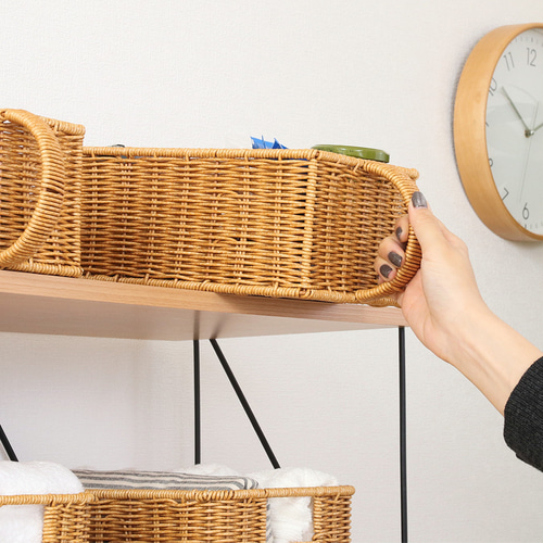 2個セット＞洗える天然木風バスケット｜持ち手ハンドル付き収納