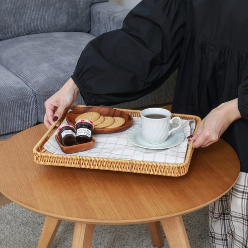 3枚セット＞洗える天然木風 手編みトレー お盆・トレイ antique art