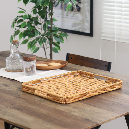 3枚セット＞洗える天然木風 手編みトレー お盆・トレイ antique art