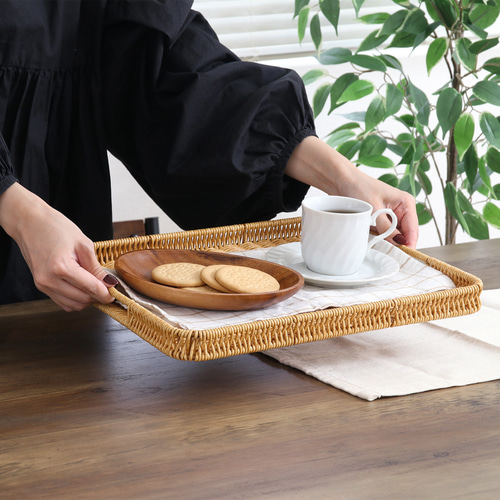 3枚セット＞洗える天然木風 手編みトレー お盆・トレイ antique art