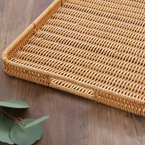 3枚セット＞洗える天然木風 手編みトレー お盆・トレイ antique art