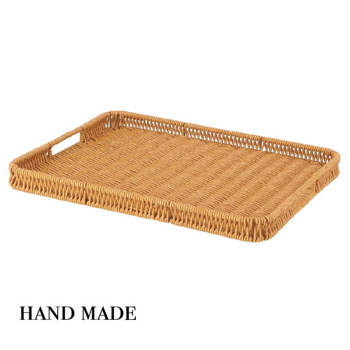 3枚セット＞洗える天然木風 手編みトレー お盆・トレイ antique art