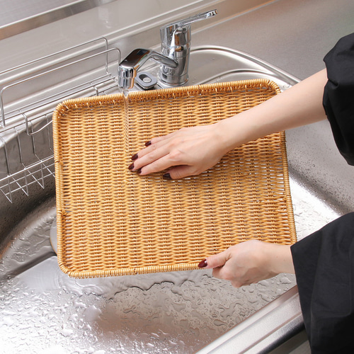 3枚セット＞洗える天然木風 手編みトレー お盆・トレイ antique art