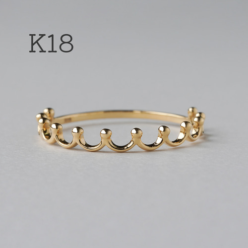 k18 王冠デザインの金色リング 受注製作】K18 リング クラウン 18金 指輪 王冠 18k 重ね付け ミルク
