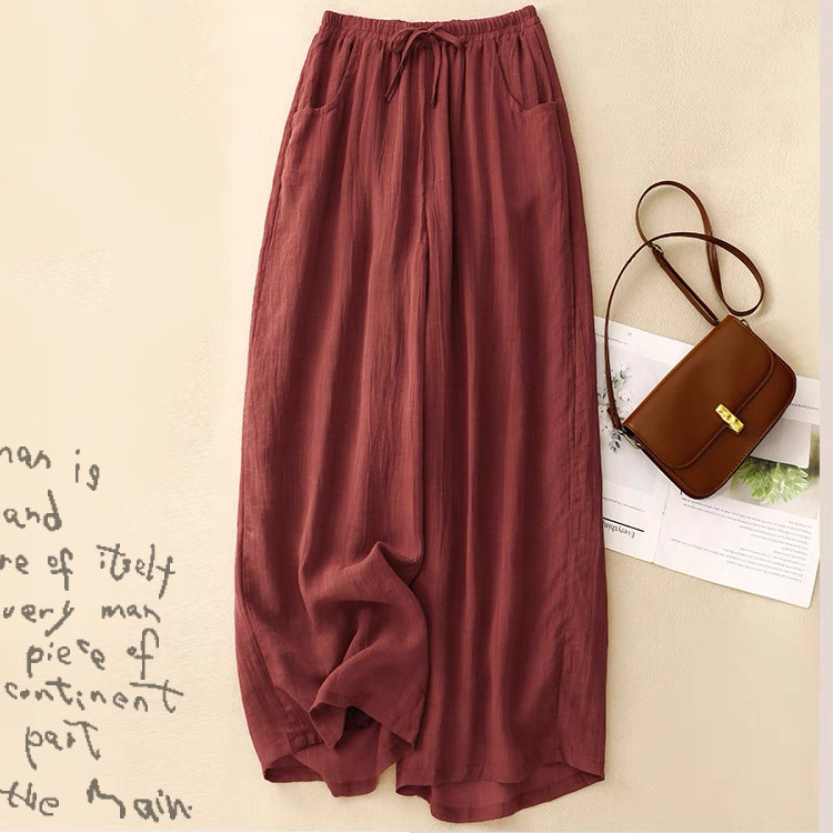 大人っぽ上品綿麻ワイドパンツ 快適 こなれ感 ストレッチ ルーズ イージー