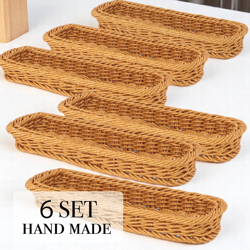 ＜６個セット＞洗える天然木風バスケット｜カトラリー収納