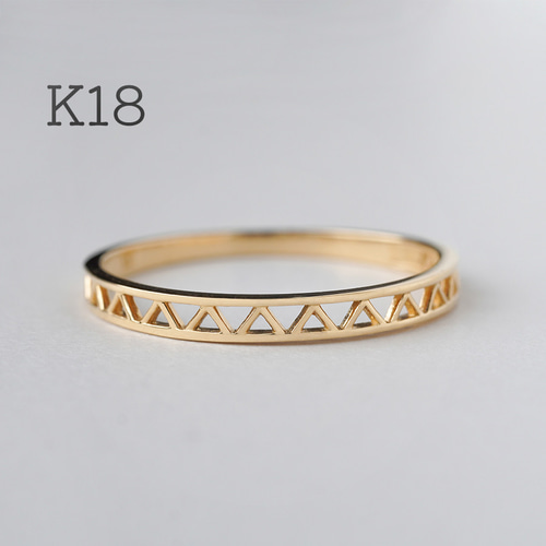 受注製作】K18 リング トライアングル 18金 指輪 三角パターン 18k