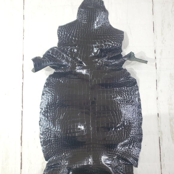 ワニ革 グレージング仕上げ 黒 No.C008254 その他素材 エキゾチック 