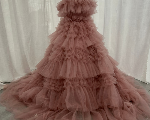 キヨコハタ　リボン　チュール　ピンク　カラードレス　ドレス　韓国　オフショルダー 送料無料！カラードレス ピンク オフショルダー 花モチーフ