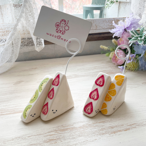 食べ物ちゃんカードスタンド フルーツサンドちゃん /陶器製 写真立て