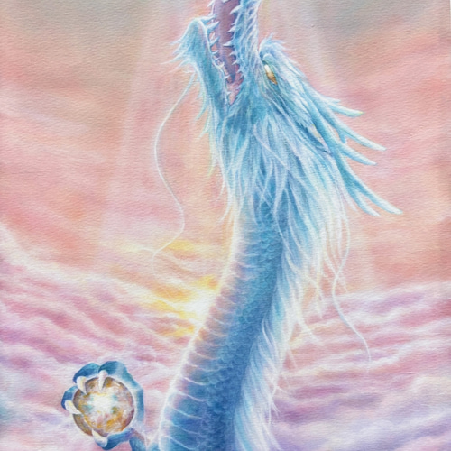 予約販売 ひとつの光に向かう龍」龍の絵 複製画（額縁付き） てん 絵画 絵画