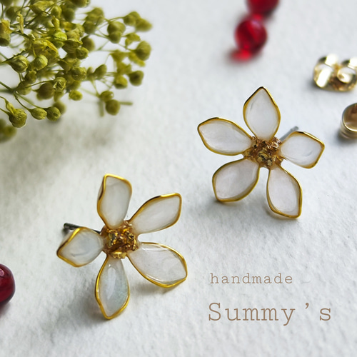 jasmine お花ピアス/ワイヤーアクセサリー（ホワイトジャスミン
