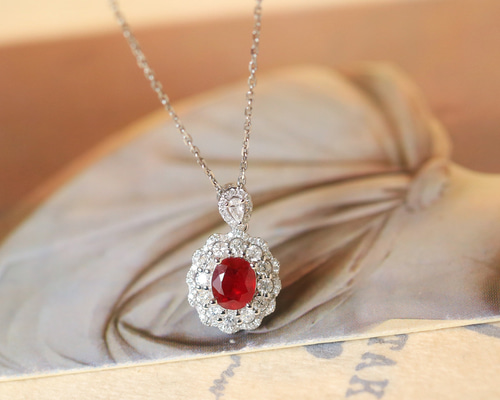天然ダイヤモンド付きルビーペンダントトップk18 3912 ペンダント