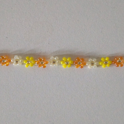 ビーズブレスレット 花 オレンジ×イエロー×ゴールド 韓国アクセサリー