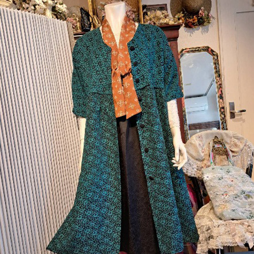 着物リメイク・正絹ワンピース&コート2WAY 【一点物】(^^♪（M～L