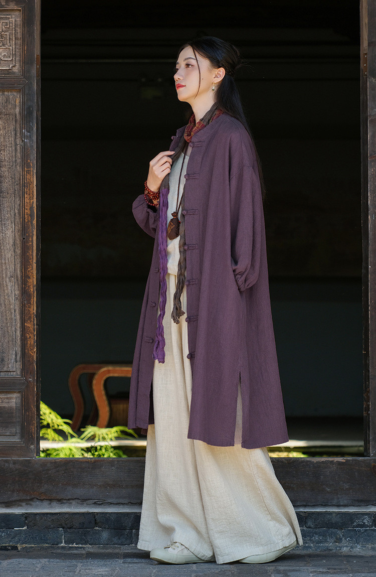 新作｜苧麻100％・レディースロングコート｜ナチュラル文芸スタイル・ゆったり・砂洗い加工・長袖羽織