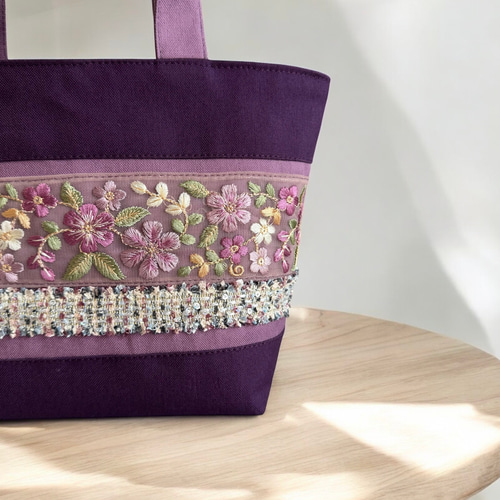 新色】ラベンダー/インド刺繍×キラキラツイード 帆布◇トート