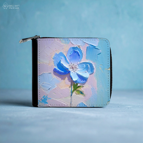 手のひらの中の絵画展~ネモフィラモチーフ~ お花 青 二つ折り財布