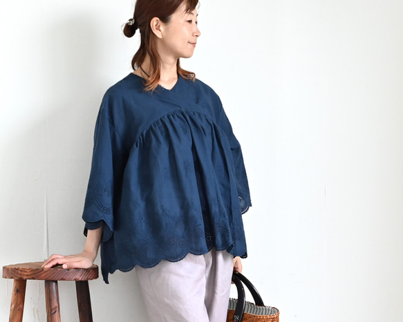 【NEW】スカラップ刺繍レースのコットンブラウス 14枚目の画像