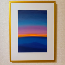 富士山　オイルパステル原画　A4サイズ 額無し ある海の風景 オイルパステル原画 A4サイズ 絵画 ゆうまめ 通販