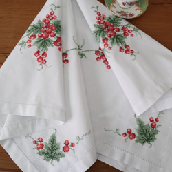 フランスの手仕事/可愛い色とりどりのお花の手刺繍入り 大判