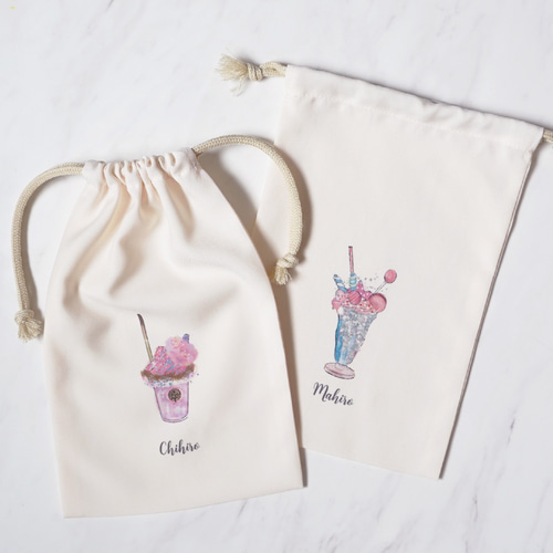 イラスト8種 2サイズ☆ 名前入り 巾着 ゆめかわ カフェ 給食袋 ギフト