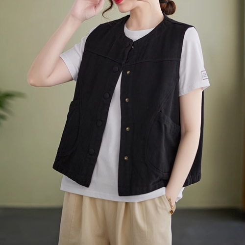 夏/綿麻/ベスト/コットンリネン/通勤通学/春秋/ゆったり/レディース