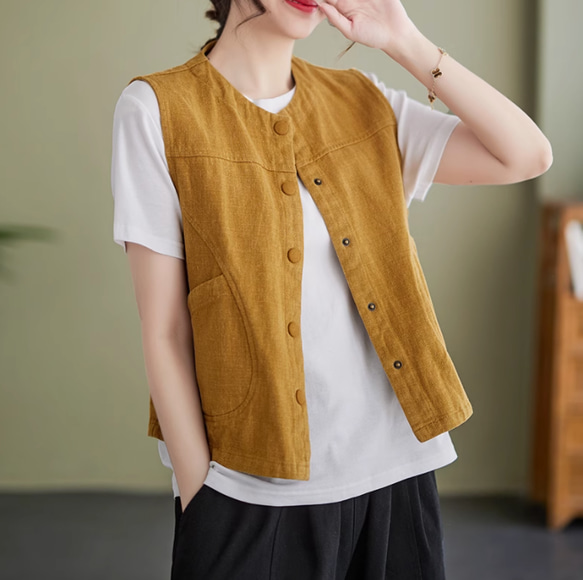 夏/綿麻/ベスト/コットンリネン/通勤通学/春秋/ゆったり/レディース