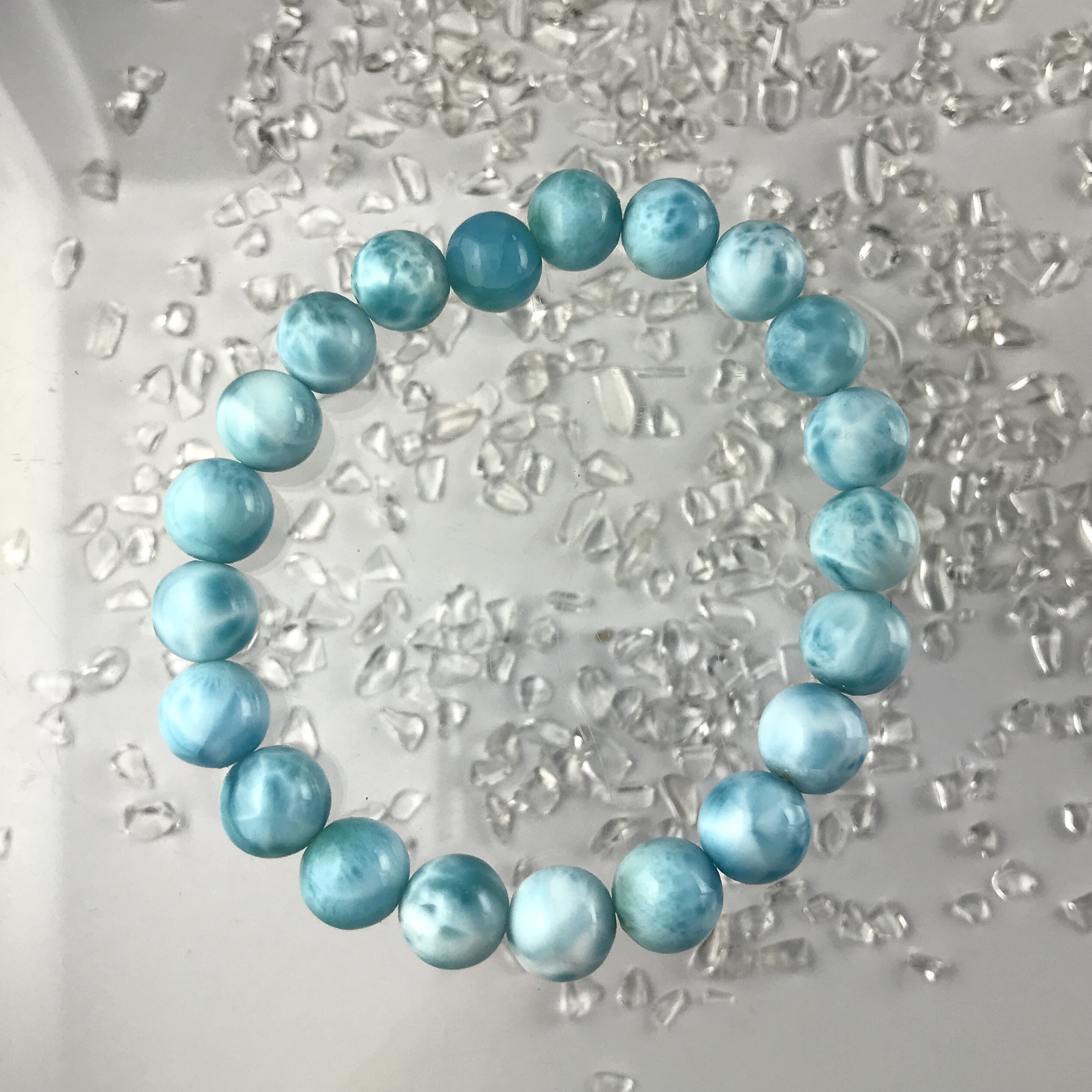 ラリマーブレスレット　９mm〜10mm 21個 26.2g 内側直径51mm AAクラス