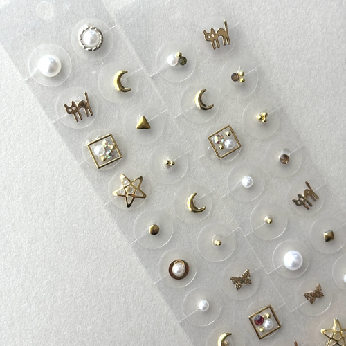 耳つぼシール 耳つぼジュエリー 耳つぼアクセサリー 透明 ゴールド 猫