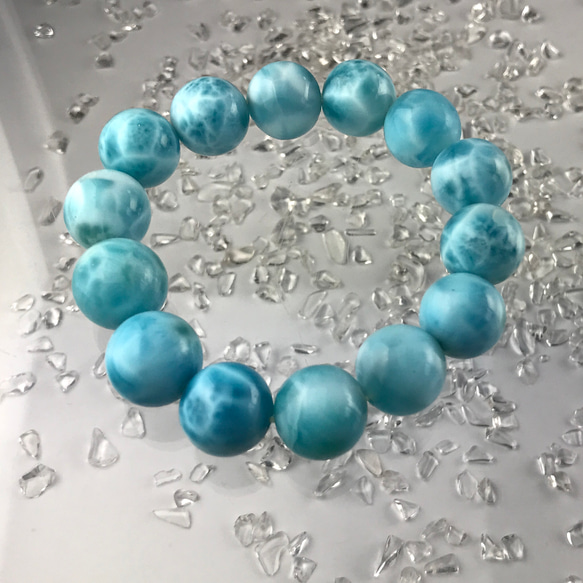 ラリマーブレスレット 13mm〜14mm 14個 48.8g 内側直径48mm AAクラス