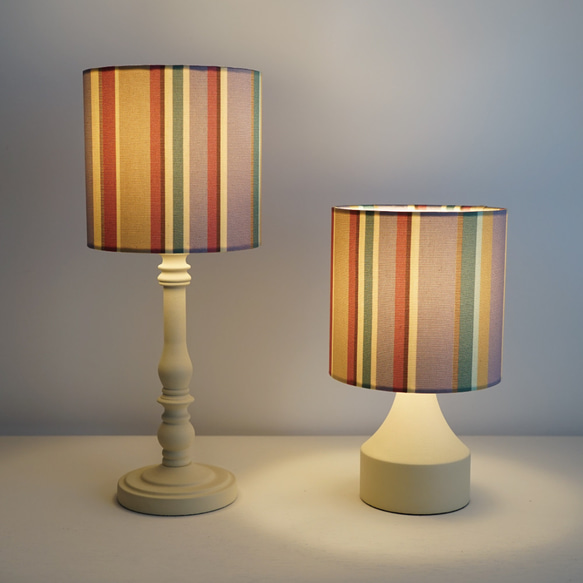 ◆HappyLamp◆S・Mサイズ/マルチストライプ/ペールブルー＆ベージュ/テーブルランプ/スタンドランプ/照明 4枚目の画像