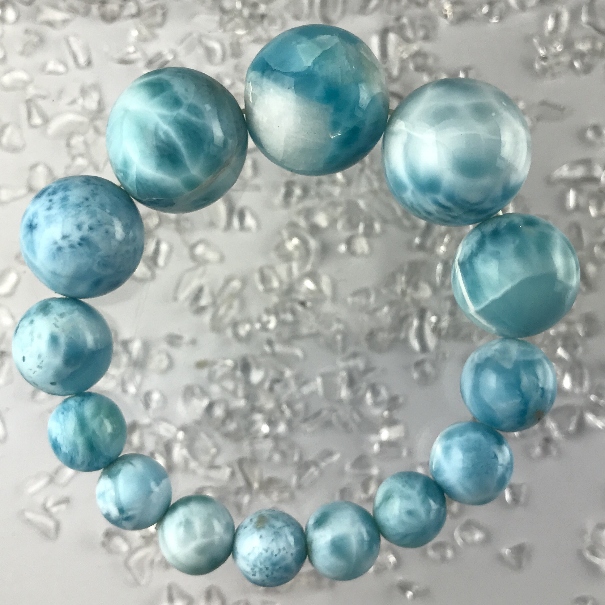 ラリマーブレスレット　10mm 〜 20mm 14個 66.5g 内側直径47mm AAクラス