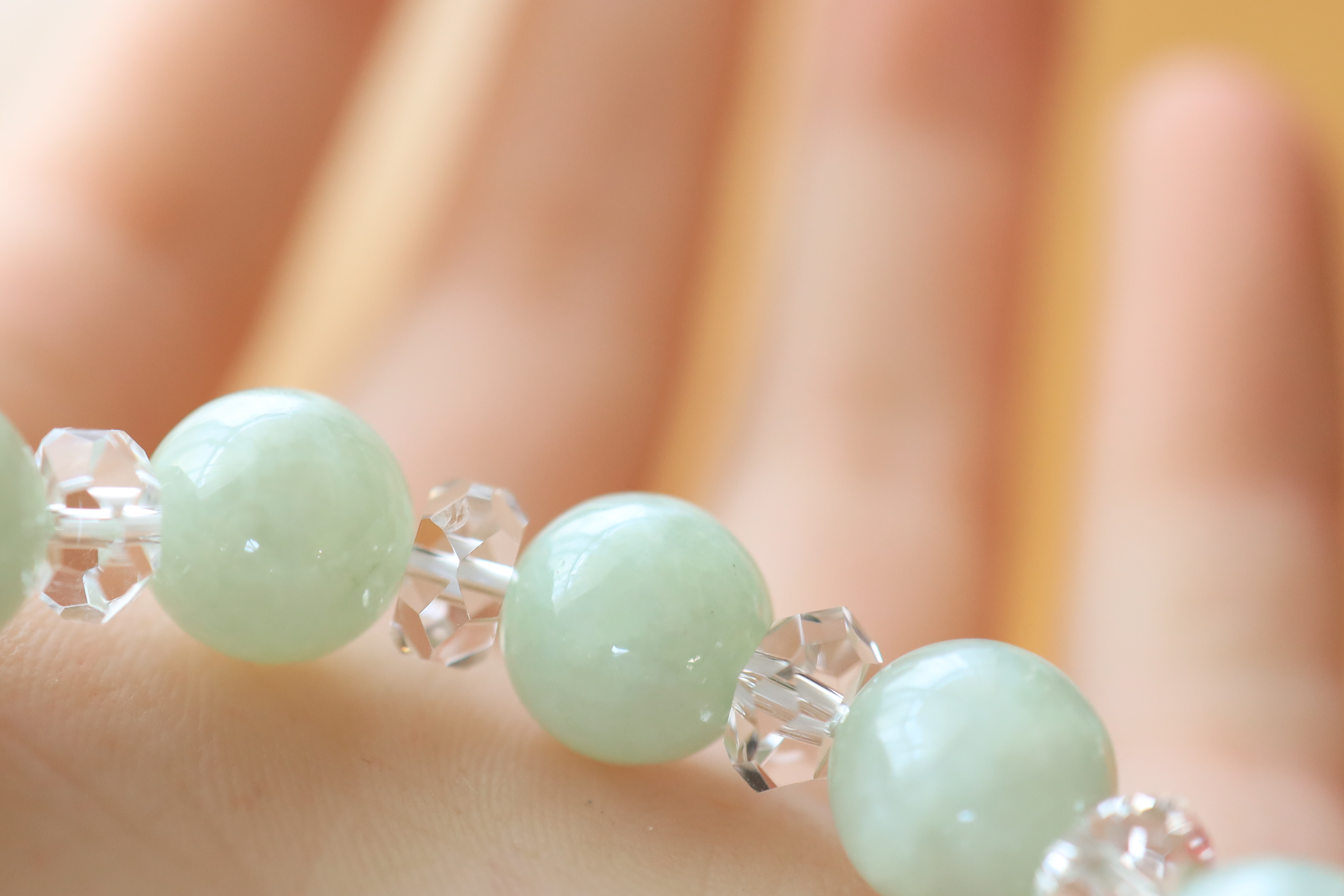 …☆プレミアムブレス☆…☆「翡」・「翠」の名に込められた意味：翡翠：10ミリ＆水晶☆…☆天然石☆…