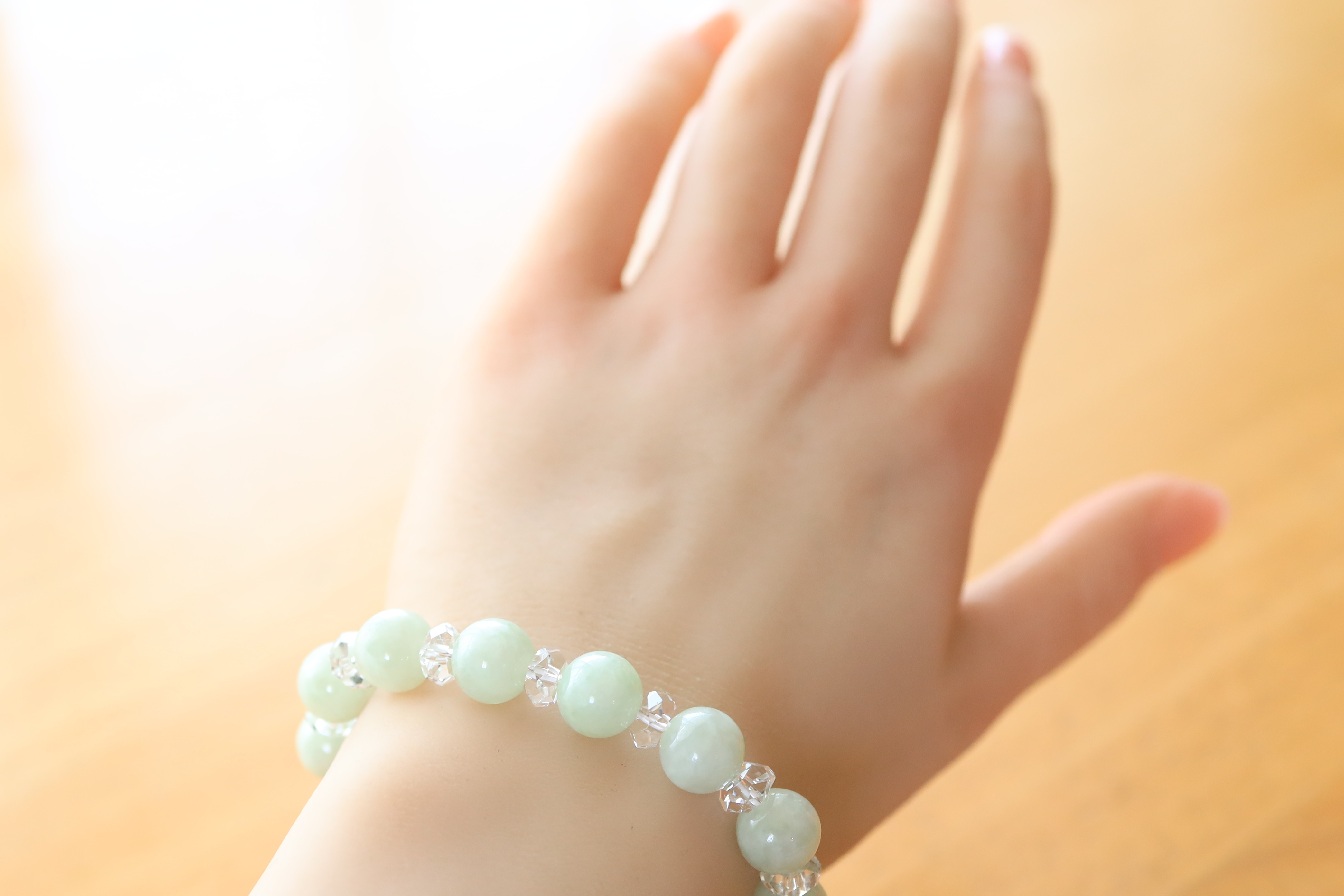 …☆プレミアムブレス☆…☆「翡」・「翠」の名に込められた意味：翡翠：10ミリ＆水晶☆…☆天然石☆…