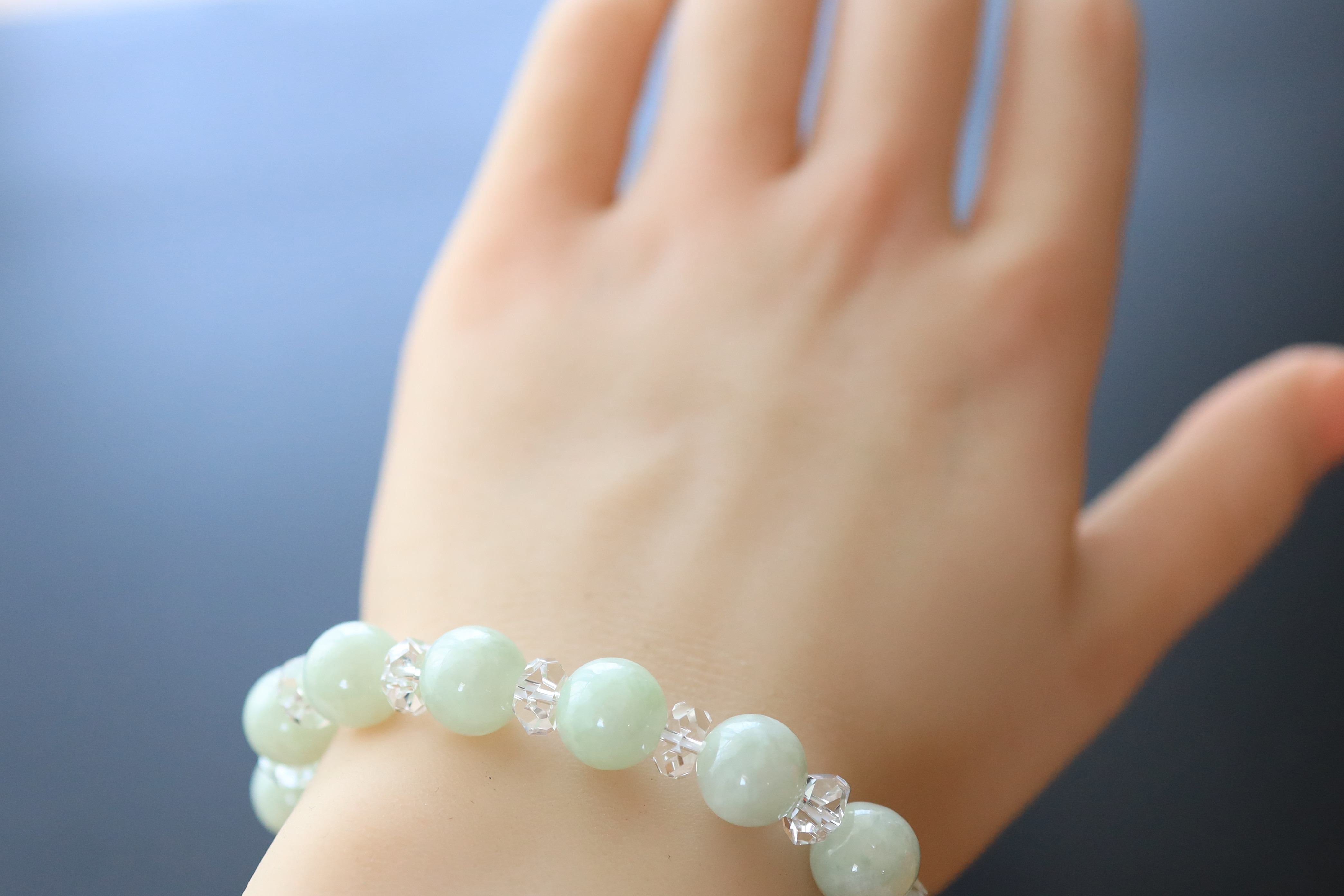 …☆プレミアムブレス☆…☆「翡」・「翠」の名に込められた意味：翡翠：10ミリ＆水晶☆…☆天然石☆…