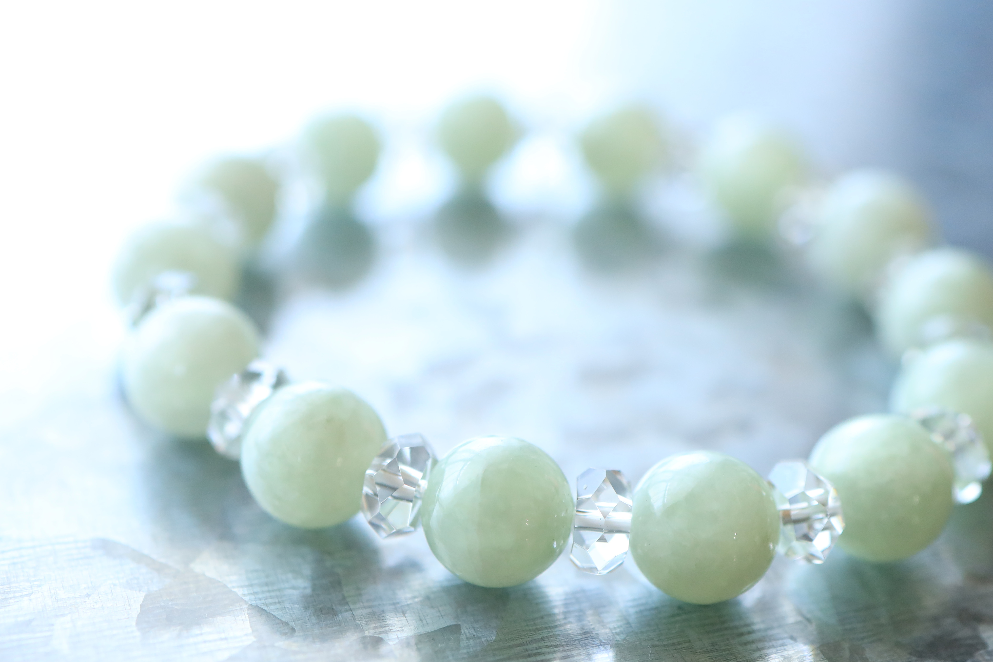 …☆プレミアムブレス☆…☆「翡」・「翠」の名に込められた意味：翡翠：10ミリ＆水晶☆…☆天然石☆…