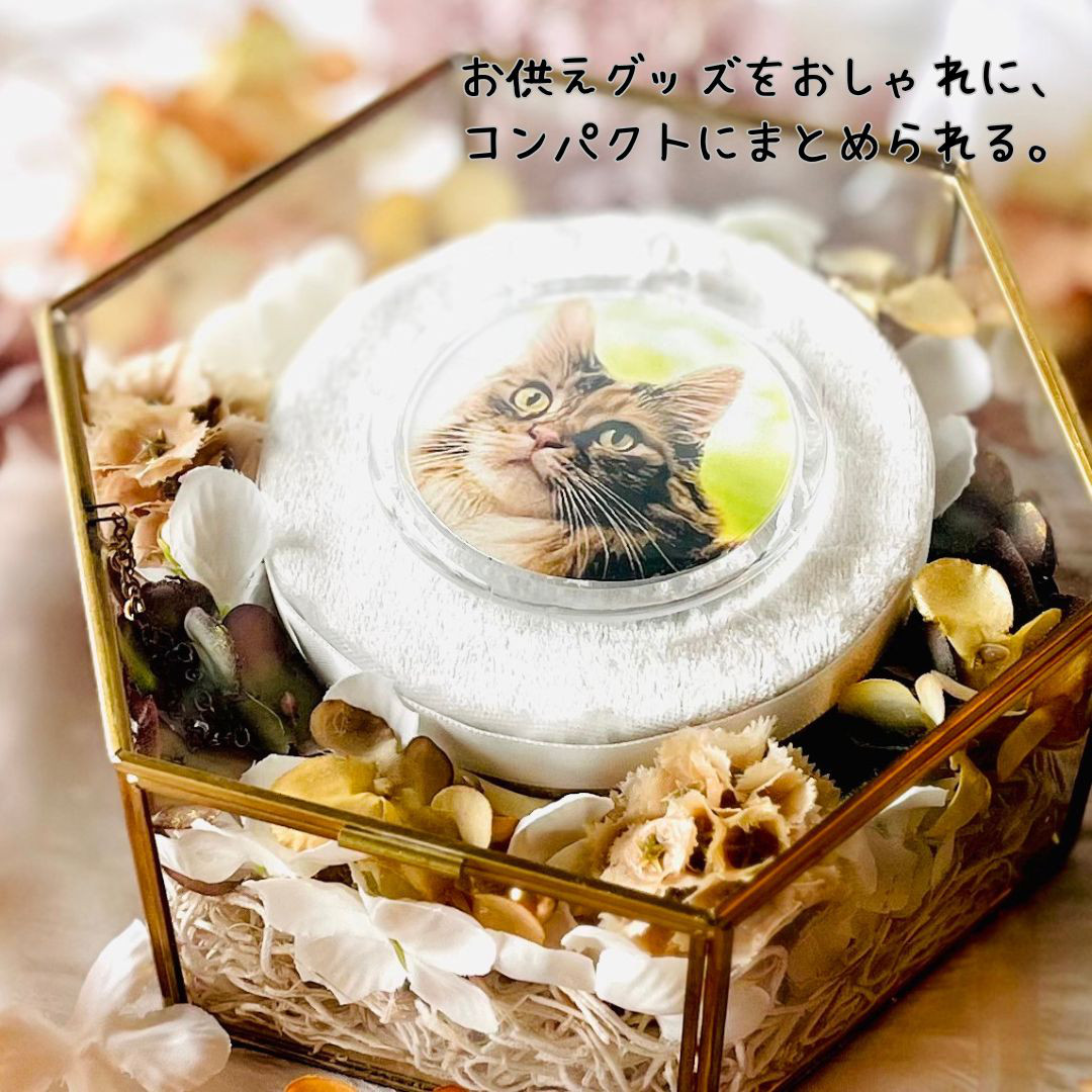 【コンパクトペットメモリアル】フォトフレーム・お供え花・遺骨カプセルがすべて一つ/省スペース/おしゃれ/お手元供養